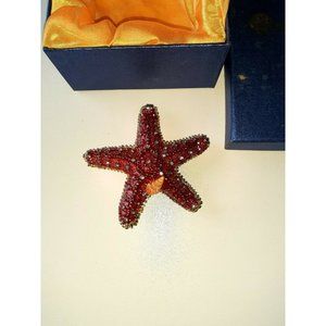 Starfish Miniature Jewelry Trinket Box Hinged Lid Enamel Bejeweled Crystals 